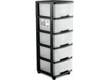 Contenitore Su Ruote - Torre Di Cassetti Su Ruote - 5 Cassetti - Volume 20 L - Modello Da Appoggio - Plastica