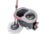 Set Mocio Con Secchio - Mocio Rotante - Con Rotelle - Microfibra - Manico 128 Cm - Grigio