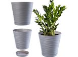 Vaso Da Fiori - Vaso Con Sottovaso In Plastica - Dimensioni Medie - Per Interni Ed Esterni - Grigio Chiaro