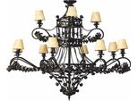 Casa Padrino Lampadario Barocco In Ferro Battuto Nero / Beige Ø 150 X H. 130 Cm