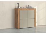 Highboard Otto Home "Chronos Breite 140 Cm Mit 4 TüRen Und 8 FäCher 'Made In Italy'", Taube Matt, Eiche Wotan, B:140Cm H:130Cm T:40Cm, Sideboards, Highboard, Hohes Sideboard, Kommode, Schrank, Grifflos Mit Push To Open