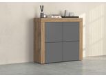 Highboard Otto Home "Chronos Breite 140 Cm Mit 4 TüRen Und 8 FäCher 'Made In Italy'", Grau (Anthrazit Matt, Eiche Wotan), B:140Cm H:130Cm T:40Cm, Sideboards, Highboard, Hohes Sideboard, Kommode, Schrank, Grifflos Mit Push To Open