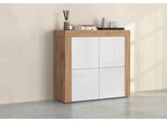 Highboard Otto Home "Chronos Breite 140 Cm Mit 4 TüRen Und 8 FäCher 'Made In Italy'", Weiß (Weiß Hochglanz, Eiche Wotan), B:140Cm H:130Cm T:40Cm, Sideboards, Highboard, Hohes Sideboard, Kommode, Schrank, Grifflos Mit Push To Open