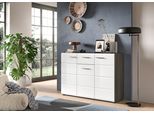 Sideboard Home Affaire "Rumba, Breite 120Cm, In Rauchsilber Nachbildung/Weiß Hochglanz", Grau (Rauchsilber Nachbildung, Weiß Hochglanz Tiefzieh), B:120Cm H:85Cm T:37Cm, Sideboards, Sideboard, Kommode, Sideboard, Schrank