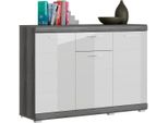 Kommode Home Affaire "Siena, Breite 120 Cm, 3 TüRen, 1 Schubkasten, 5 EinlegeböDen, 8 FäCher", Grau (Front: Weiß Hochglanz Tz, Korpus: Rauchsilber Nb, Absetzung: Rauchsilber Nb), B:120Cm H:85Cm T:37Cm, Sideboards, Kommode, Schuhkommode, Schuhschrank, Anrichte, Sideboard