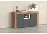 Sideboard Otto Home "Chronos Breite 155 Cm Mit 3 TüRen, 1 Offenes Und 6 Geschlossene FäCher", Grau (Anthrazit Matt, Eiche Wotan), B:155Cm H:85Cm T:40Cm, Sideboards, Sideboard, Sideboard,Kommode, Schrank, Grifflos Mit Push To Open, Made In Italy