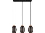 Lampada A Sospensione In Metallo Nero Tripla Con Finitura In Legno Bidar 3Xe27 28W Rl