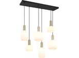 Lampada A Sospensione Nera E Ottone Con Strisce Di Vetro Bianco E Paralumi Per Soggiorno E Sala Da Pranzo 6Xe27 10W Diva Trio