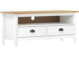 The Living Store Mobile Tv Hill White 110X40X47 Cm In Legno Di Pino Massiccio