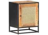 The Living Store Comodino 40X30X50 Cm Legno Di Mango Grezzo E Vimini Viennese