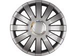 4X Coprimozzi Premium Design Copriruota "Onyx"" 15 Inch Grigio Argento Anello Cromato"