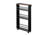 Yamazaki Home Carrello Da Cucina Carrello A Nicchia Stretto Con Rotelle Nero Carrello In Metallo A 3 Livelli E Ripiano In Legno 13X80X47Cm