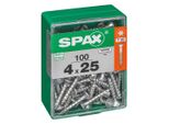 Set 100 Viti Spax In Acciaio Testa Svasata Piana Diam.4 Mm X L.25 Mm