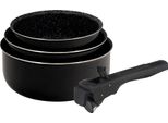 Bergner Click & Cook - Set Di Padelle - 3 Padelle In Alluminio Stampato Da 16, 18 E 20 Cm - Con Manico Ergonomico Intercambiabile - Utensili Da Cucina - Adatto A Tutti I Tipi Di Fornelli - Nero