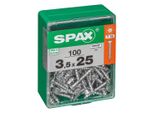 Set Di 100 Viti Spax A Testa Svasata Piana In Acciaio, Diam.3,5 Mm X L.25 Mm
