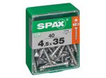 Set Di 40 Viti Spax A Testa Svasata Piana In Acciaio, Diam.4,5 Mm X L.35 Mm