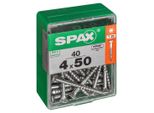 Set Di 40 Viti Spax A Testa Svasata Piana In Acciaio, Diam.4 Mm X L.50 Mm