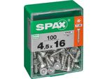 Set Di 100 Viti Spax A Testa Svasata Piana In Acciaio, Diam.4,5 Mm X L.16 Mm