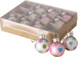 Boltze Home Pallina Di Natale Mini In Vetro Rosa-Bianco 12 Pezzi