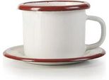 Tazza Da Caffè Espresso Ibili-Bordeaux Con Piattino, Acciaio Smaltato, 5X5 Cm, Bianco/Rosso