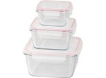 Contenitore Magichome, Set 3 Pz, In Vetro, Vetro, Quadrato, Con Coperchio, 450/1000/1900 Ml