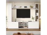 Set Mobile Tv A 4 Pezzi Bianco, Parete Multimediale Per Tv Fino A 80 Pollici, Mobile Tv Da Appoggio O Da Appendere, Incl. Vetrina, Scaffale Da Terra E Mensola A Muro, 180 Cm