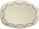 Piatto Rettangolare In Melamina Rice - Motivo Pois E Fiori Color Crema 30 X 22 Cm