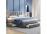 Letto Imbottito In Velluto 140X200 Cm Con 4 Cassetti E Rete A Doghe, Grigio, Testiera Regolabile In Altezza, Telaio Letto Con Vano Contenitore (Senza Materasso)