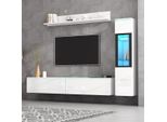Set Di Mobili Tv A 3 Pezzi In Bianco Lucido Con Illuminazione A Led E Controllo Tramite App, Set Di Mobili Moderni Per Soggiorno Incl. Mobile Tv, Vetrina E Mensola A Muro