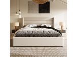 Letto Matrimoniale Imbottito Idraulicamente Con Contenitore, Rete A Doghe In Legno, Beige, 160 X 200 Cm