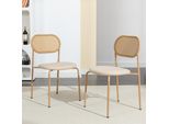 Set Di 2 Sedie Da Pranzo In Rattan Pe Beige Con Seduta Imbottita In Pu, Stile Naturale E Moderno