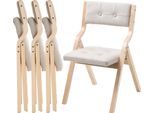 Succebuy Sedia Da Giardino Pieghevole Con Cuscino Imbottito E Struttura In Legno, Set Di 4 Pezzi. Versatile Sedia Da Pranzo Per Cucina, Ufficio O Eventi. Portata Fino A 180 Kg, Pieghevole, Salvaspazio, Beige E Bianco.
