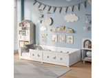 Letto Montessori 90 X 200 Cm Con Sponde Di Protezione E Rete A Doghe, Legno Di Pino Massiccio, Bianco