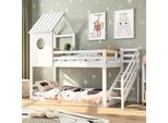 Letto A Castello, 90 X 200 Cm, Per 2 Bambini, Con Scala Ad Angolo, Soppalco E Finestra