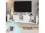Mobile Tv Bianco Da 200 Cm Con Illuminazione A Led, 2 Ante E 6 Vani A Giorno