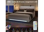 Letto Matrimoniale 160 X 200 Cm, Vano Portaoggetti Idraulico, Testiera Regolabile, Illuminazione Led Multicolore, Biancheria, Beige