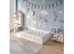 Letto Per Bambini 90 X 200 Cm Con Sponde Di Sicurezza E Rete A Doghe - Legno Di Pino Massiccio - Bianco