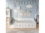 Letto Montessori 140 X 200 Cm Con Sponda Di Protezione E Rete A Doghe, Legno Di Pino Massiccio, Bianco