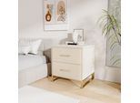 Comodino A 2 Pezzi Con Struttura Color Oro E 2 Cassetti, 40 X 40 X 50 Cm, Portata 80 Kg, Beige