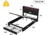 Letto Matrimoniale 160 X 200 Cm Con Illuminazione A Led, Connessione Usb, Contenitore, Testata Imbottita, Nero