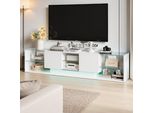 Fortuna Lai Mobile Tv Moderno, Tavolo Tv Con 2 Cassetti E 6 Ripiani A Giorno, Lunghezza 200 Cm, Lavagna Tv Led Lucida Per Soggiorno E Sala Da Pranzo (Bianco)