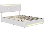 Letto Imbottito Fortuna Lai Letto Matrimoniale 160×200 Cm, Letto Contenitore Idraulico Con Led E Funzione Di Ricarica Usb, Struttura Letto Funzionale Con Vano Contenitore E Rete A Doghe, Lino, Beige