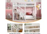 Letto A Castello Per Bambini 90X200 Con Scala, Spazio Contenitore E Ringhiera, Soppalco Multifunzionale, Legno Massello E Mdf, Bianco