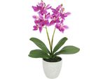 Kunstorchidee I.Ge.A. "KüNstliche Orchidee Mit Topf", Dunkelrosa, B:14Cm H:30Cm L:14Cm, Polyester, Kunstpflanzen, Dekoblume Im Keramiktopf Mit Rissoptik Kunstblume