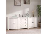 Credenza Bianca 210X35X80 Cm In Legno Di Pino Massiccio