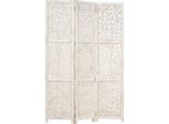 The Living Store Divisorio 3 Pezzi Intagliato A Mano Bianco 120×165Cm In Legno Massello Di Mango