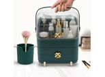 Organizzatore Per Cosmetici - Contenitore - Antipolvere Con Coperchio - Maniglia Per Il Trasporto - Cassetti - Verde