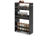 Costway Carrello Da Nicchia Largo 25 Cm, Carrello Da Cucina Stretto A 4 Ripiani, Scaffale Da Nicchia Su Ruote, Carrello Di Servizio Con Maniglia E Ringhiere, Scaffale Da Bagno In Legno