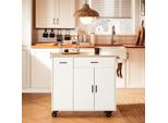 Carrello Da Cucina - Isola Da Cucina Su Ruote - Legno - 2 Cassetti - Scaffale Per Spezie - Piano Di Lavoro - 105X92X46 Cm - Bianco