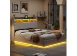Unboxg Letto Imbottito 140×190 Cm Bianco In Velluto – Letto Matrimoniale Con Luce Led, Testiera Con Spazio Contenitivo E Funzione Di Ricarica Usb, Letto Moderno In Tessuto